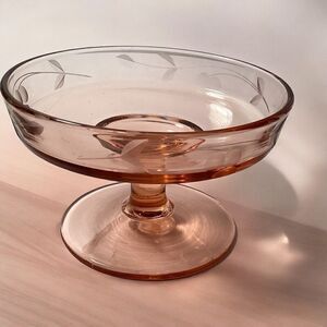 Vtg Depression Glass Pink Etched Compote Cheese Dip Candle Holder 4.5" x 3”